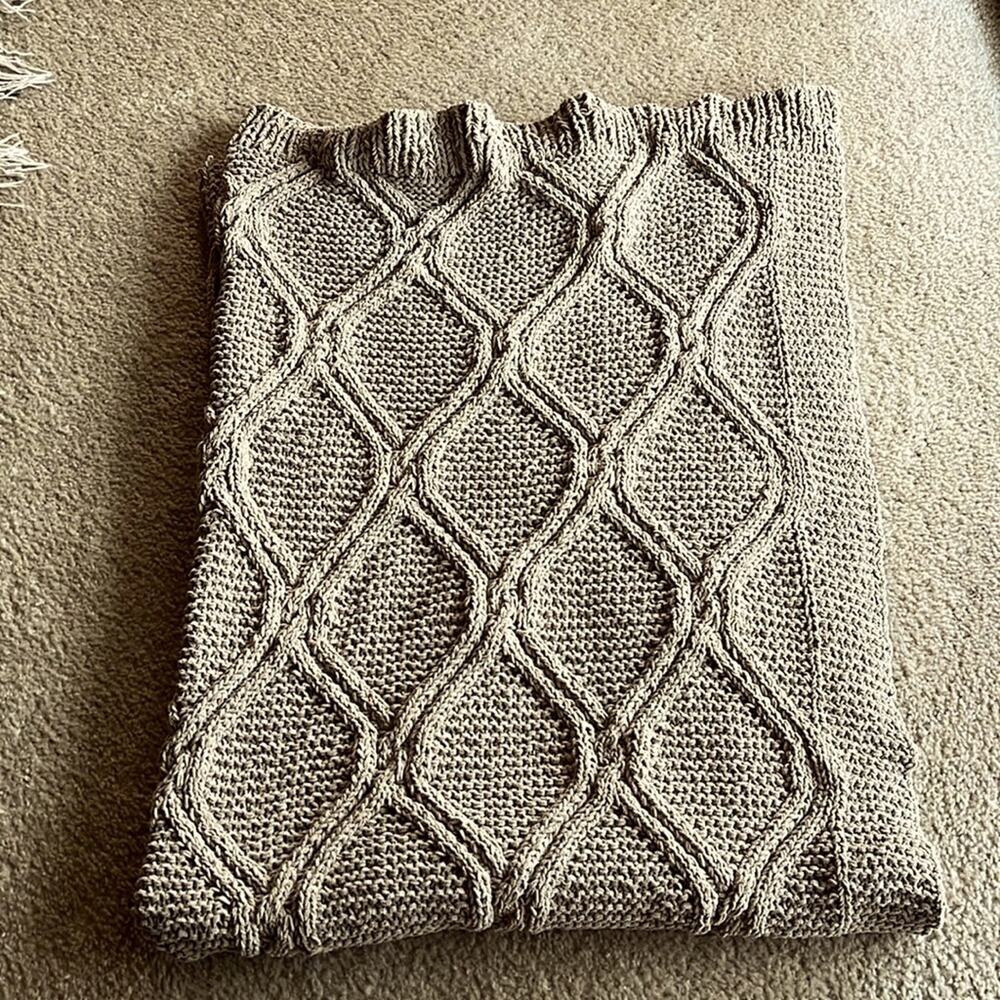 Magaschoni Home Decorative Cable knit Fawn Brown Throw Blanket
